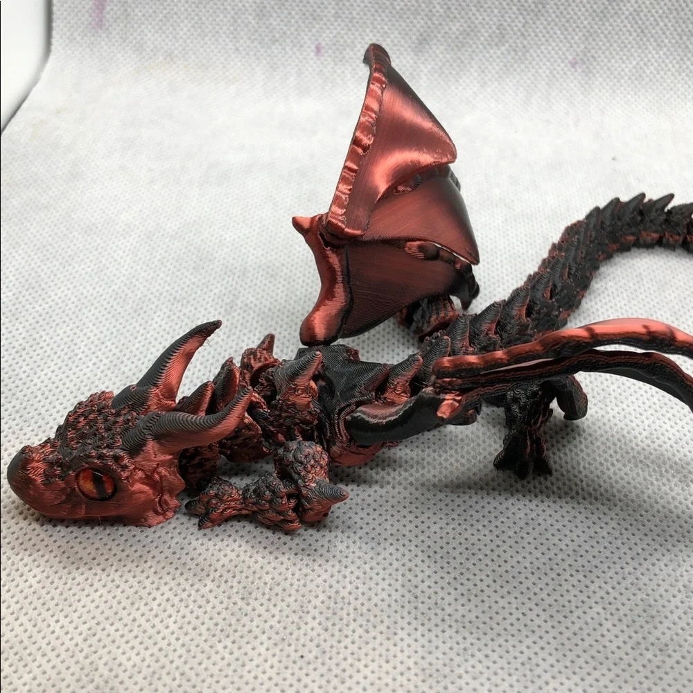 3D print Metallic Red Dragon Figurine Decorative Accent